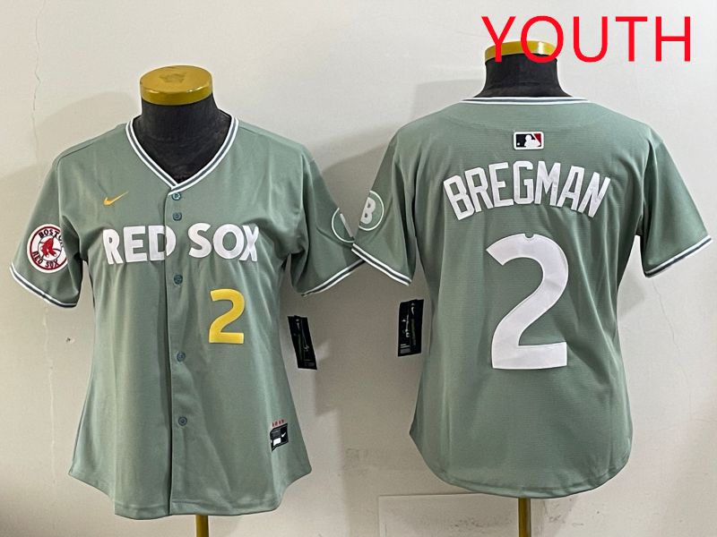 Youth 2025 Boston Red Sox #2 Bregman Light Green Joint Name Nike MLB Jersey style 7->youth mlb jersey->Youth Jersey